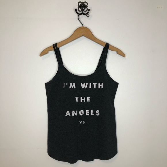 Victoria's Secret Tops - I'm With The Angels Black Graphic Tank Top